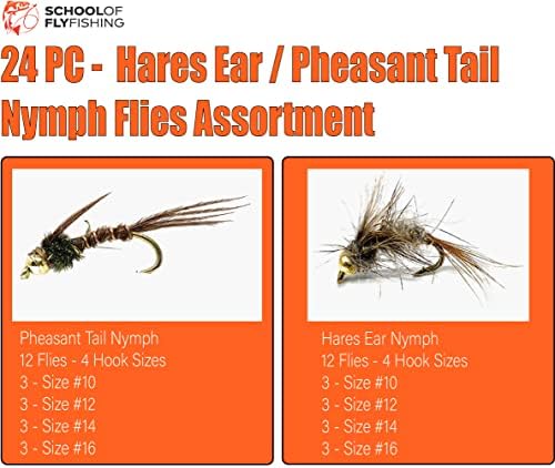 בית הספר לדיג זבובים נימפה זבוב 24 משולבת PC | Hares Ear and Phesant Tail Nymph Combo Combo